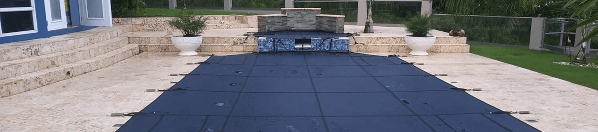dark blue swimming pool cover